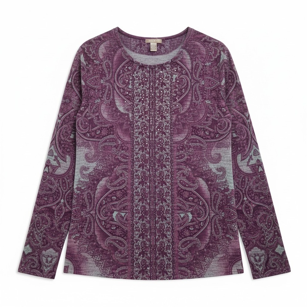 White Stag Womens Berry Paisley Rhinestone Long Sleeve Top XL WSL45501PR